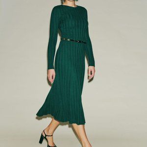 NWT REFORMATION Evan Cashmere Green Ribbed Knit Long Sleeve Sweater Dress - S